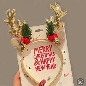 Festive Gold Reindeer Antler Headband